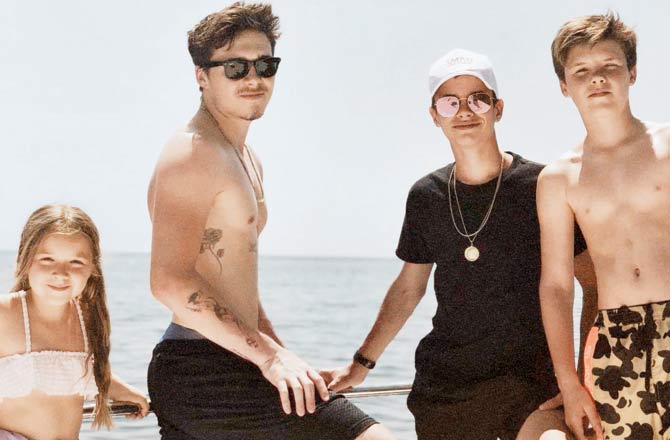 Harper (extreme left), Brooklyn, Romeo and Cruz Beckham. Pic/Instagram
