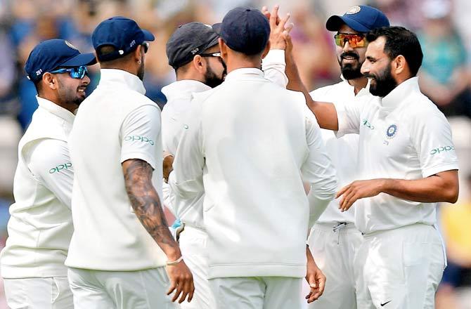 India players celebrate the wicket of Jos Buttler during the fourth Test against England in Southampton last month. Indian fans expected their team to square the series here, but the hosts prevailed. Pic/Getty Images