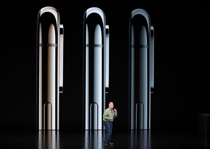 Phil Schiller, senior vice president of worldwide marketing at Apple Inc., speaks at an Apple event at the Steve Jobs Theater at Apple Park on September 12, 2018 in Cupertino