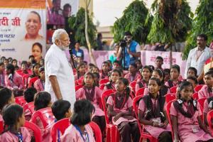 PM Narendra Modi interacts with school children in Varanasi