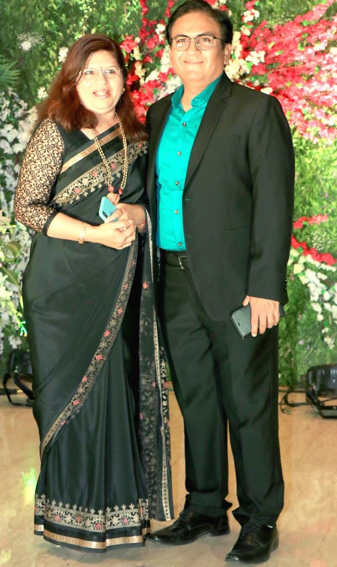 Dilip Joshi attended Jayantilal Gada's son Akshay Gada's reception with wife Jaymala Joshi held at a plush hotel.