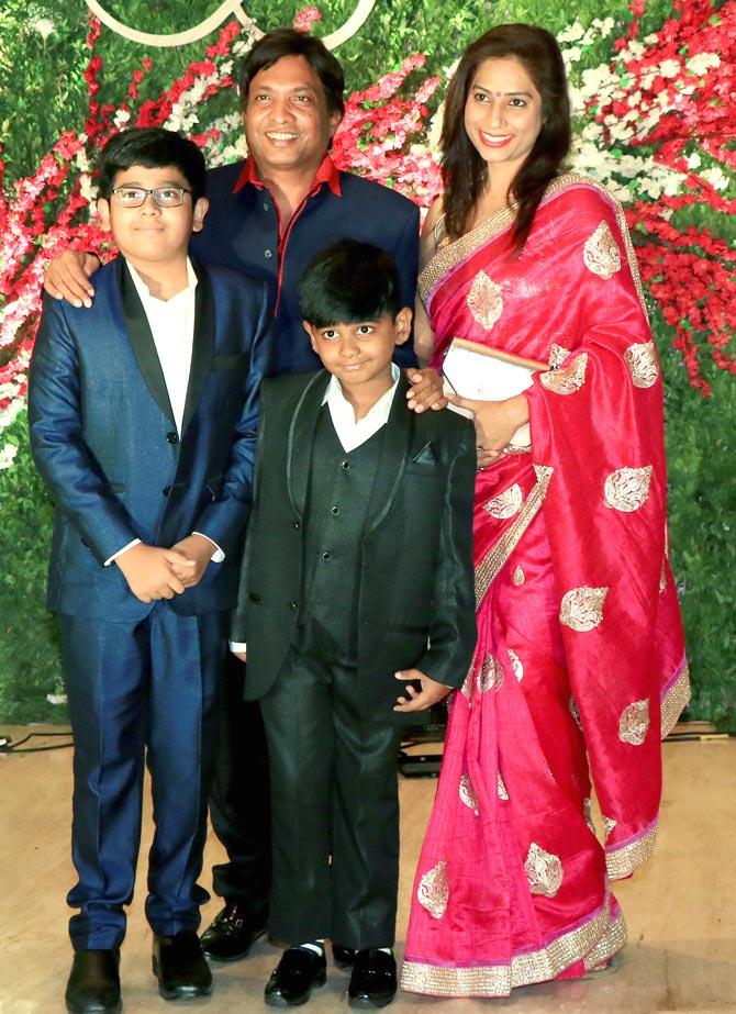 Comedian Sunil Pal made a public appearance at the Gada wedding reception with wife Sarita and kids.