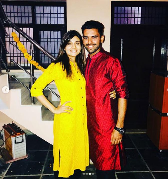 Deepak Chahar posted this picture with Malti during Diwali celebrations and captioned, 
