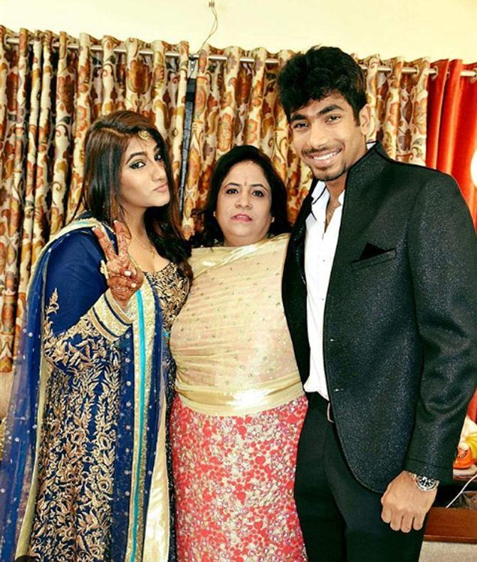 Jasprit Bumrah has already set a few records in his short career. Among the many records he has set, one that stands out is that he is the first Asian bowler to take 5 wickets in an innings against Australia, South Africa and England in a calendar year in Test-match cricket.
In picture: Jasprit Bumrah with his mother and sister during a wedding.