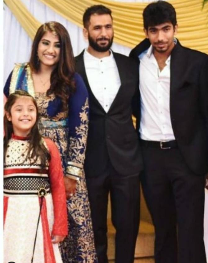 Jasprit Bumrah posted this picture with his sister Juhika and brother-in-law on their wedding anniversary and wrote, 