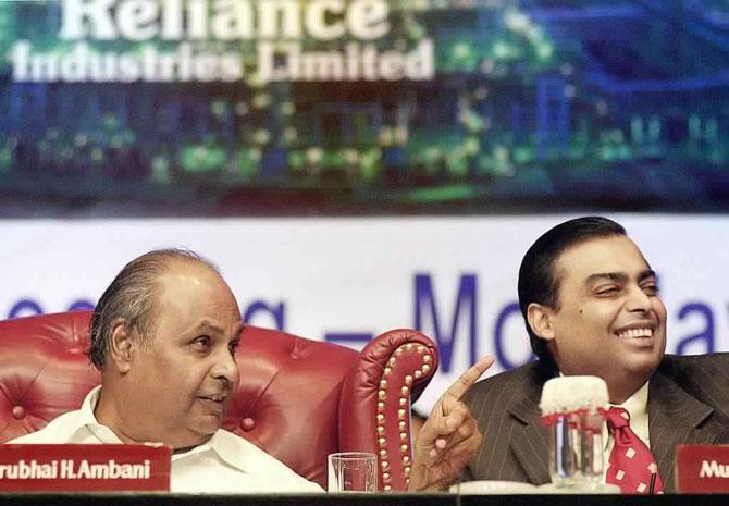 Mukesh Ambani was born to the late Dhirubhai Ambani and Kokilaben Ambani in Aden, Yemen. He has three siblings, a younger brother, Anil Ambani and two sisters Nina Bhadrashyam Kothari and Dipti Dattaraj Salgaocar. 
In picture: Mukesh Ambani with father Dhirubhai Ambani