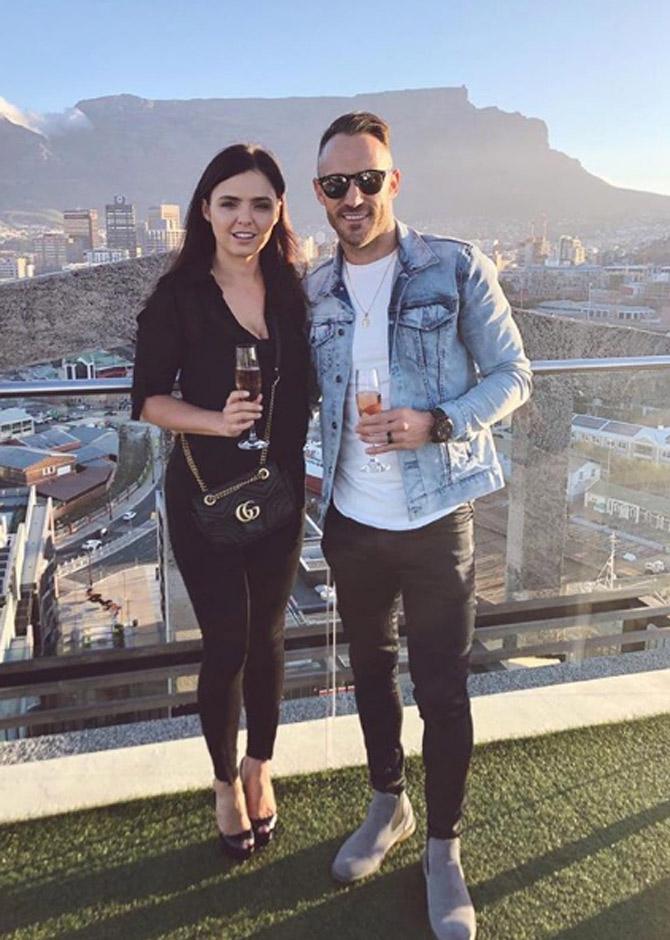 Faf du Plessis literally grew up with fellow South African cricketer AB de Villiers, the duo went to the same school and played in the same school team from a small age.
Faf du Plessis posted this picture with wife Imari Visser and captioned, 