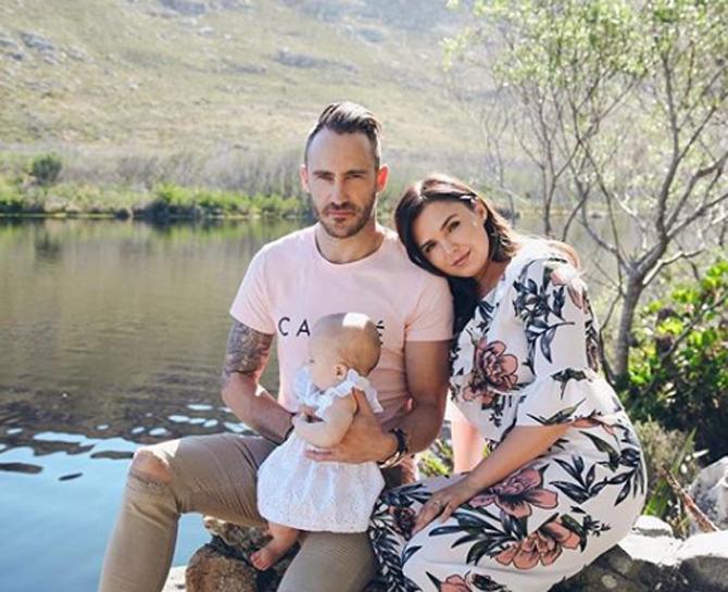In his early days, Faf du Plessis went to school in Pretoria, South Africa.
Faf du Plessis posted this picture with wife Imari Visser and kids and captioned, 