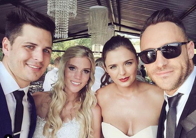In his T20I career since his debut in 2012, Faf played 46 matches scoring 1,402 runs averaging at 35.05. His top score is 119 and he also has 8 fifties.
Faf du Plessis posted this picture with wife Imari Visser at his friend's wedding