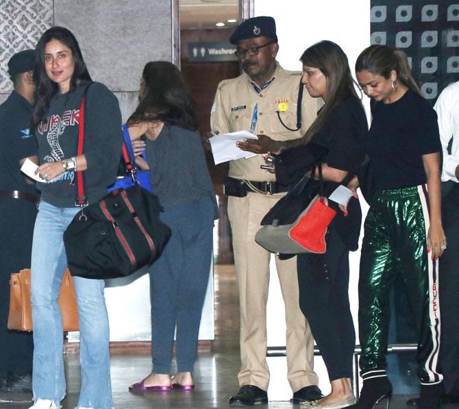 Kareena Kapoor Khan will also be seen in Karan Johar directorial which is a period drama Takht. The film is based in the Mughal era and chronicles the story of two warring brothers. The film also stars Ranveer Singh, Alia Bhatt, Vicky Kaushal, Bhumi Pednekar, Janhvi Kapoor and Anil Kapoor.
In picture: Kareena Kapoor Khan, Amrita Arora Ladak and other at Kalina airport.