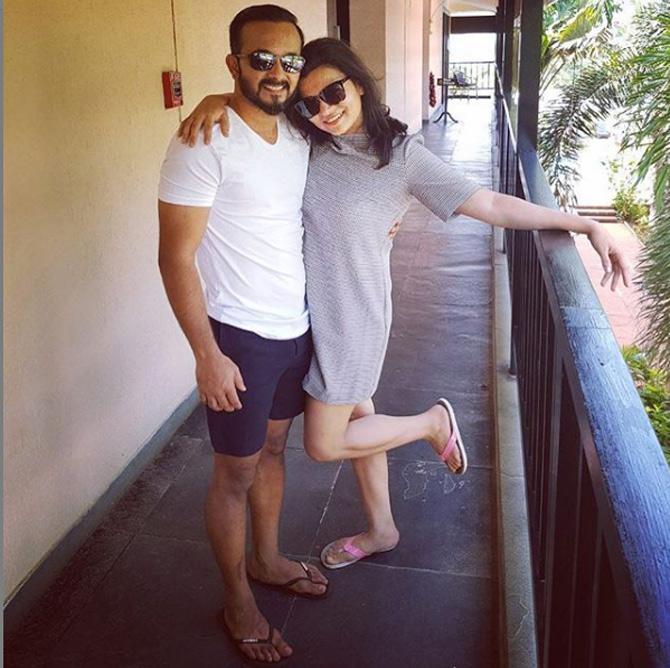 Kedar Jadhav is an Indian cricketer who represents the national team in international cricket.
In pic: Kedar Jadhav enjoying a day out with his wife Snehal Jadhav