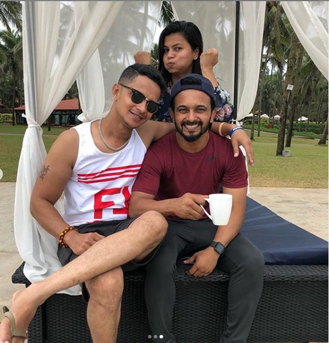 Kedar Jadhav played for Kochi Tuskers in IPL 2011.
In pic: Kedar Jadhav at an outing with his wife and friends