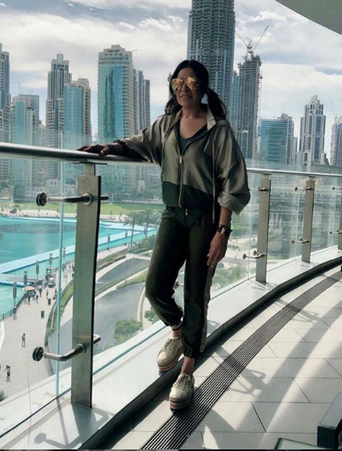 Maheka Mirpuri is a fashion designer who is close-knit with a quite a few Bollywood celebs. She has often said that she is drawn to different places, cultures and cuisines which becomes a part of her design vocabulary.
In pic: Maheka posted a picture of herself while she was chilling in Dubai. Pic/Maheka Mirpuri's Instagram