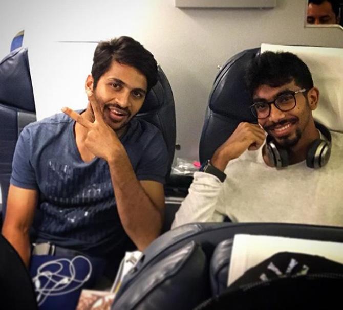 In picture: Shardul Thakur and Jasprit Bumrah on a flight during their Sri Lanka tour in 2017