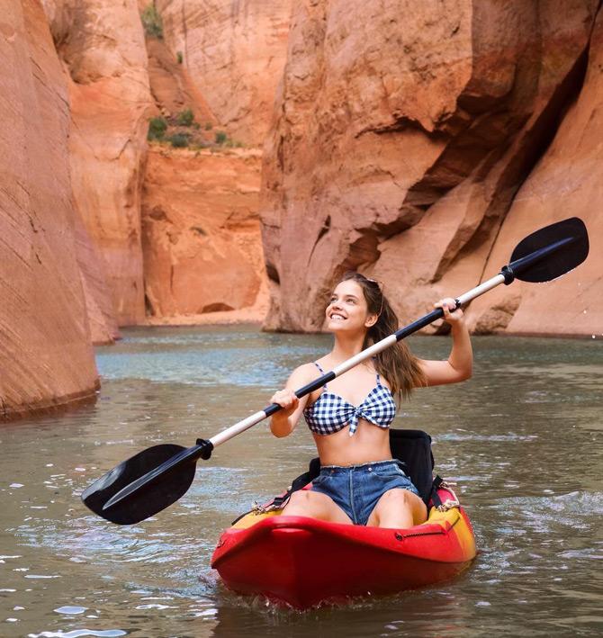 Barbara Palvin is an adventurous person at heart. She loves trying adventurous sports and is often taking time off from modelling and spending quality time with nature. In the picture, Palvin shows off her camper skills as she goes camping in Arizona.
