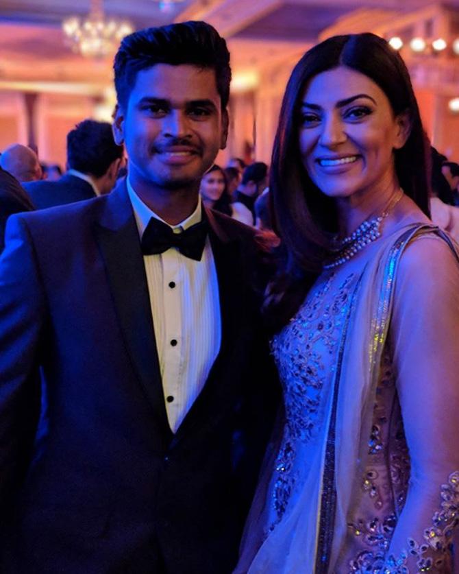 Shreyas Iyer posted this picture with Bollywood actress Sushmita Sen at an event.