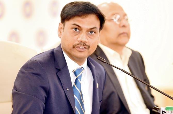 Chief selector MSK Prasad at the BCCI headquarters yesterday. Pic/Suresh Karkera
