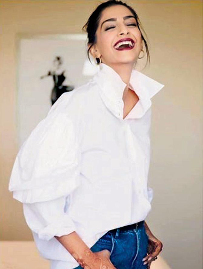 Sonam Kapoor in a semi-formal French tuck with classic denims