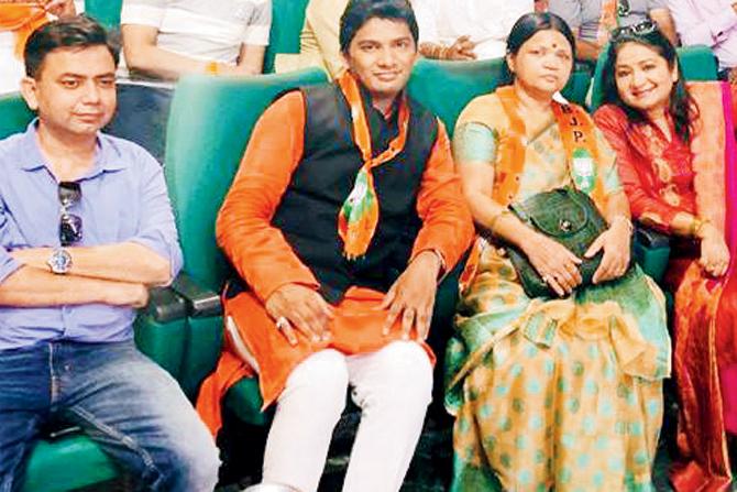 TV producer Saurabh Tiwari (extreme left) campaigns for Ravi Shankar Prasad in Patna