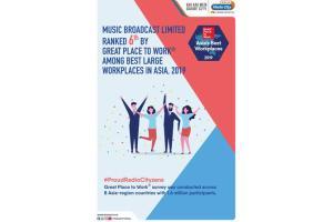 Music Broadcast Limited ranks 6th among Best Large Workplaces in Asia
