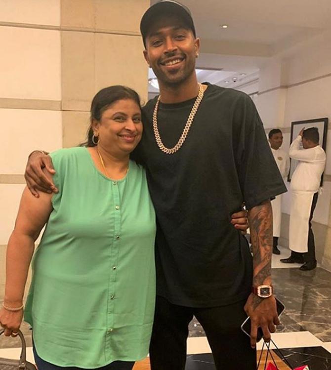 Hardik Pandya, who has been rested from India's tour to West Indies is taking a well-deserved break by spending time with the people he is closest to.
Hardik Pandya posted this picture with his mother and captioned it as, 
