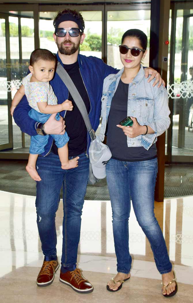 Neil Nitin Mukesh was spotted at wife Rukmini Sahay and daughter Nurvi at the Mumbai airport. The family had left for a vacation and the actor's social media post is filled with pretty images. All pictures/Yogen Shah