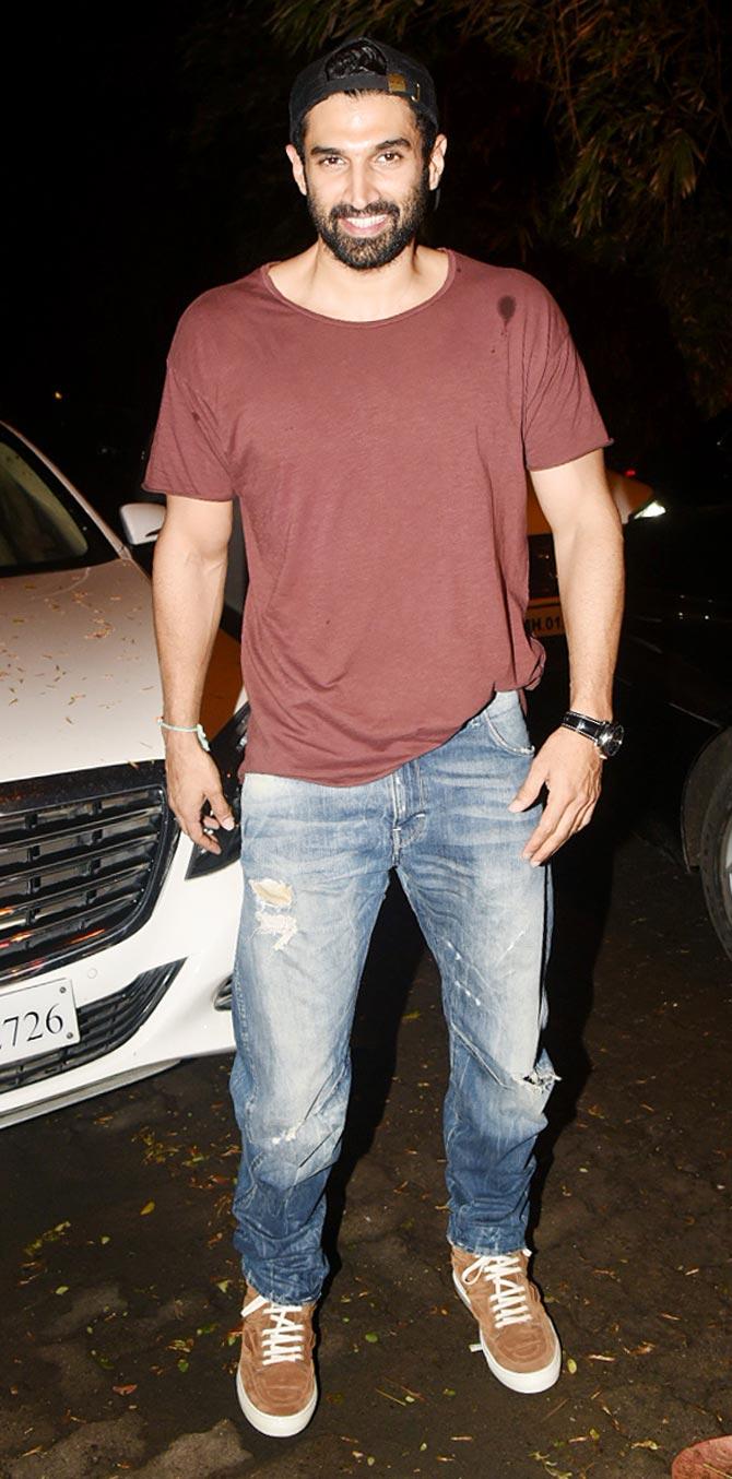 Aditya Roy Kapur was all smile as he arrived for the special screening of Mission Mangal at preview theatre in Santacruz.