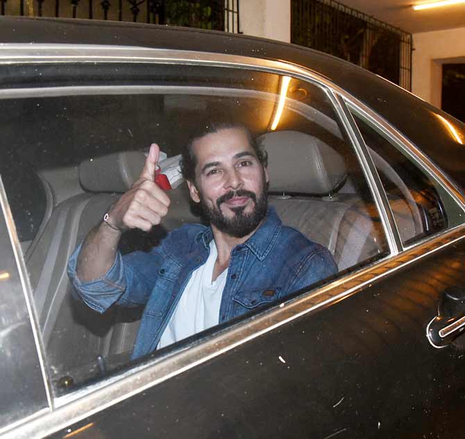 Dino Morea, who is all set to make his digital debut with Motherhood, gave paparazzi a thumbs up when clicked at Ritesh Sidhwani's house party in Bandra, Mumbai.
