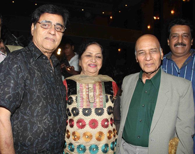 Some of his early hits included songs in films such as Phir Subah Hogi (1958), Shola Aur Shabnam (1961) and Aakhri Khat (1966) - the last mentioned marking superstar Rajesh Khanna's entry into Bollywood. In picture: Jagjit Singh, Khayyam sahab's wife Jagjit Kaur and Khayyam at the launch of new album Nivedan at ISKCON temple, Juhu.