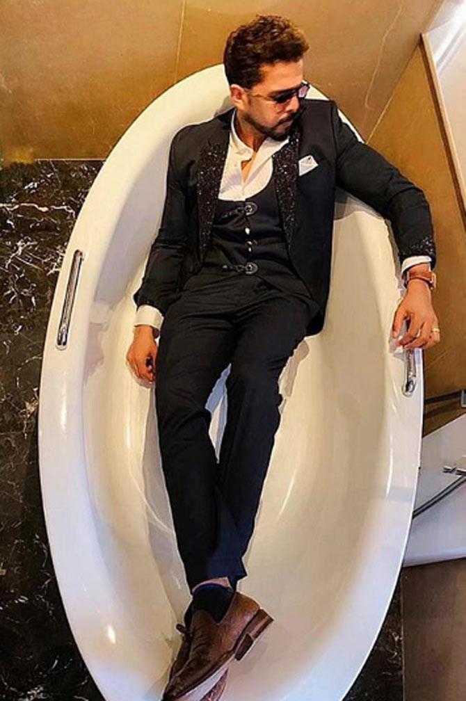 Sreesanth poses in a bathtub all stylish. He captioned this photo: It is not an attitude. It is the way I am. Outfit : @brownmens_wardrobe (brand coordinator - @triptigoy) Styled by: @style__inn @richa_r29 Ast by : @anamikagodha1983 #movies #dhoomagain #actor #cricket #lovemywork #blessed #sreefam #sreesanth