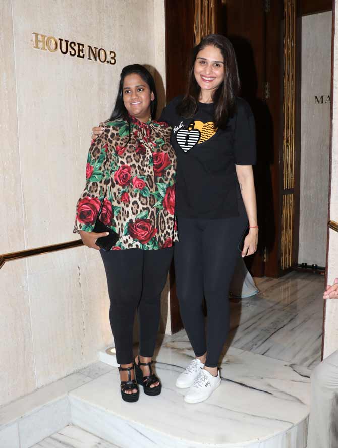 Arpita Khan Sharma opted for an animal print top, paired with black jeggings and stilettoes for the party in Bandra, Mumbai.