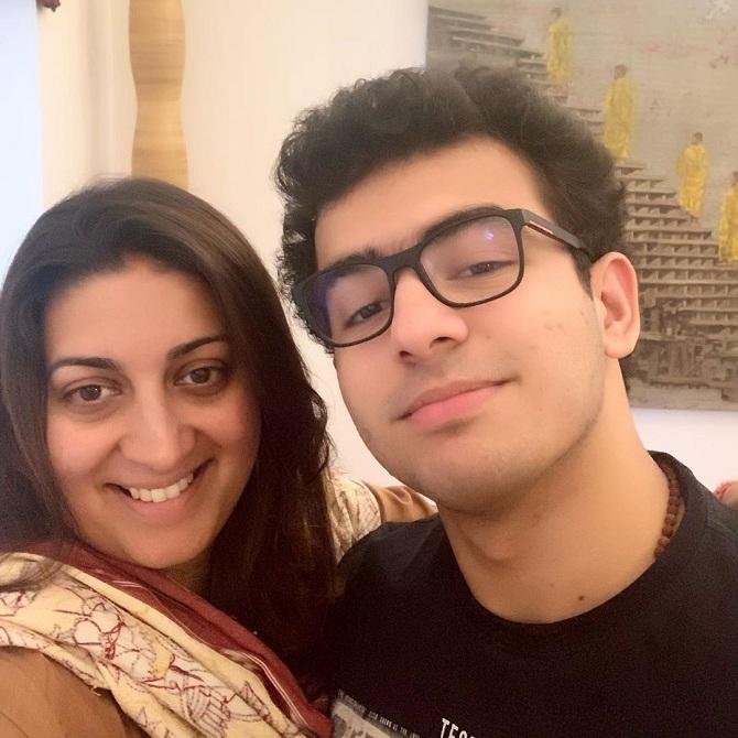 It looks like Irani shares a great camaraderie with her son, Zohr Irani. She has often shared pictures and selfies with him and described her struggle behind getting him to pose for a photograph. 
