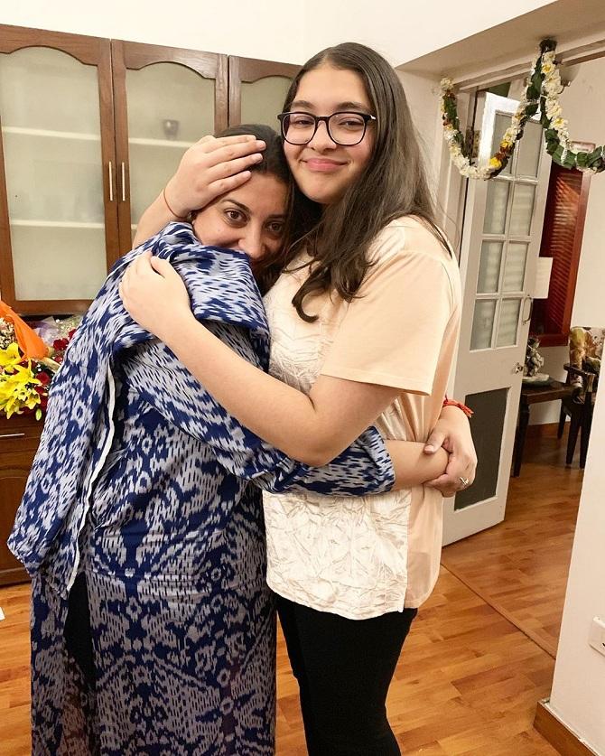 Smriti Irani shares pictures with both her son and daughter and often wishes them on social media. In a picture which was taken on her daughter's birthday, she hugged her and captioned it saying, 