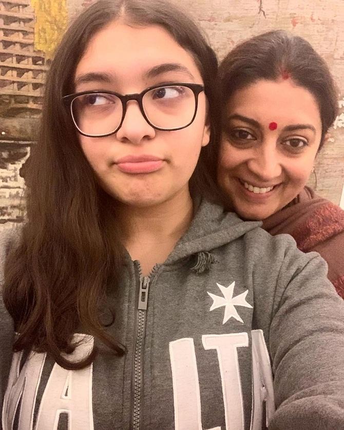 It looks like Smriti Irani is very close to her daughter as she keeps sharing goofy pictures with her. In the caption, Smriti Irani joked about trying to copy her daughter as she rolls her eyes but smiled because she could not. 
