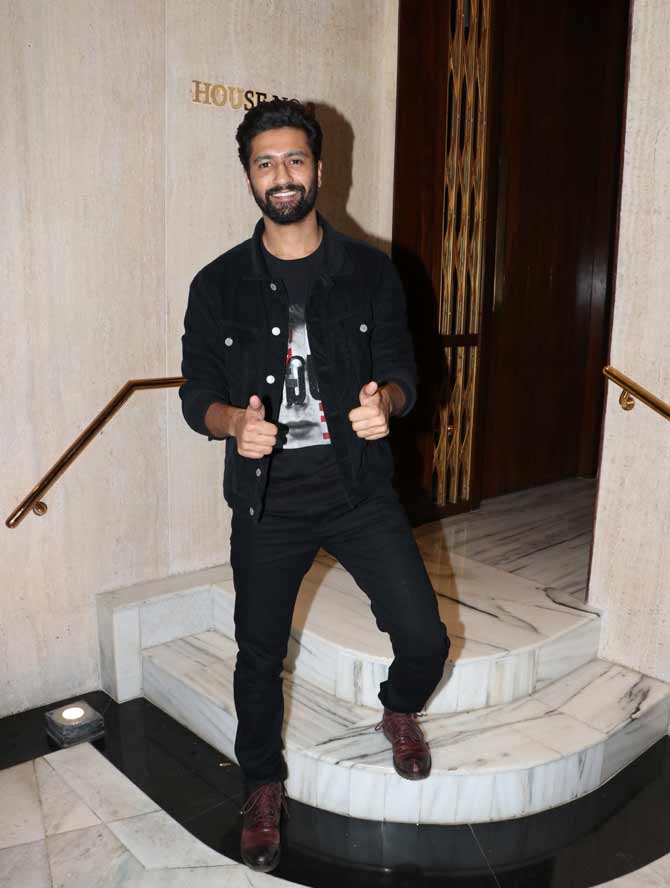 Vicky Kaushal gave the paparazzi thumbs up as he walked into Manish Malhotra's bash in the city.
