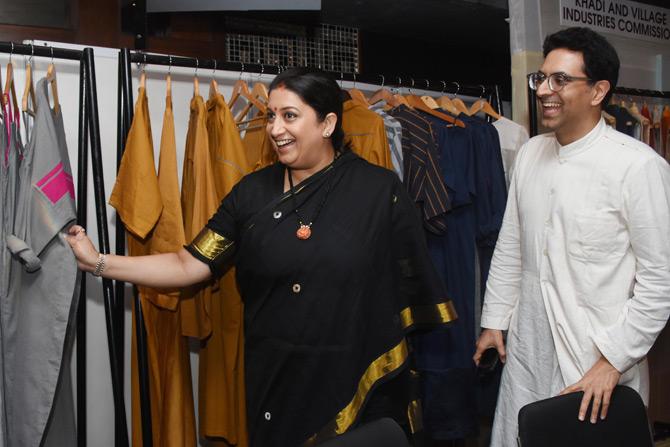 In picture: Smriti Irani looks absolutely elegant in a black cotton saree as she walks through some of the collections displayed by young designers at the Lakme Fashion Week 2019.