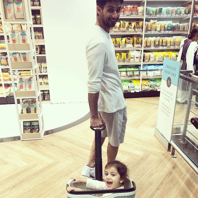 This one's our personal favourite! Shahid Kapoor and Misha goofing around in a supermarket. Mira shared this photo and captioned it: Fresh produce!! Which aisle stocks these sweet treats? #organic #sustainablysourced #handmade