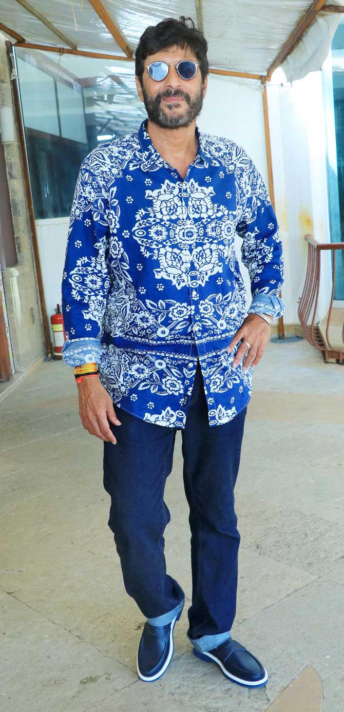 Sanjay Dutt will be playing the role of politician Baldev Pratap Singh, and he sure does look immensely intense in the poster.
In picture: Chunky Panday sported a graphic shirt, paired with basic denim for the promotional event.