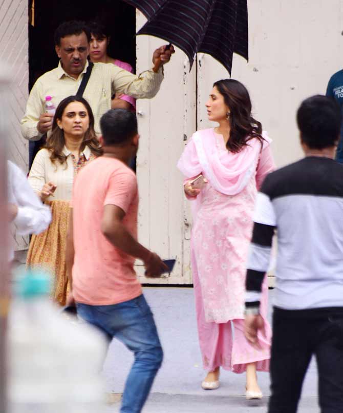 Taimur Ali Khan visited mother Kareena Kapoor Khan on sets of her shoot at the Mehboob Studios in Bandra, Mumbai. Kareena Kapoor Khan looked pretty in her traditional attire as she shot for a new project at the Bandra studio. All pictures/Yogen Shah