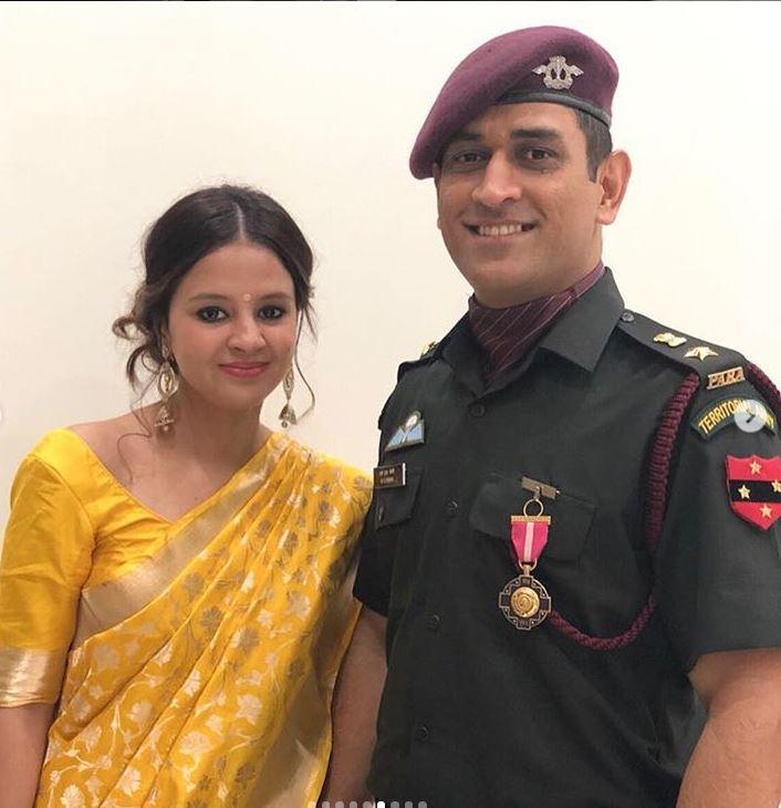 MS Dhoni posted this picture after being awarded the Padma Bhushan. Sakshi Dhoni accompanied her husband for the award ceremony.