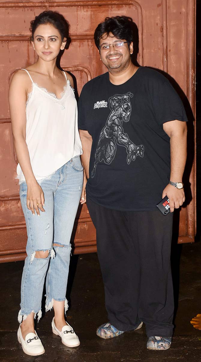 Tara Sutaria's Marjaavaan co-star and director, Rakul Preet Singh and Milap Zaveri were also spotted in Juhu. Rakul wore a white top and distressed denim for her outing.