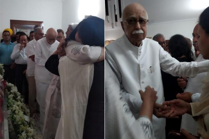 Senior BJP leader and veteran politician LK Advani walked in along with his daughter Pratibha Advani to pay tributes to former EAM Sushma Swaraj at her residence in New Delhi. Advani's daughter Pratibha was seen getting emotional as she hugged Swaraj's daughter Bansuri.