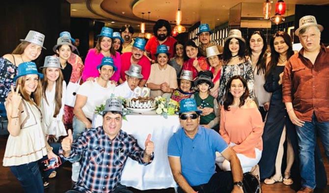This picture was shared by Hrithik Roshan in 2018 at J. Om Prakash's 92nd birthday celebration. Hrithik Roshan captioned the image that read: 