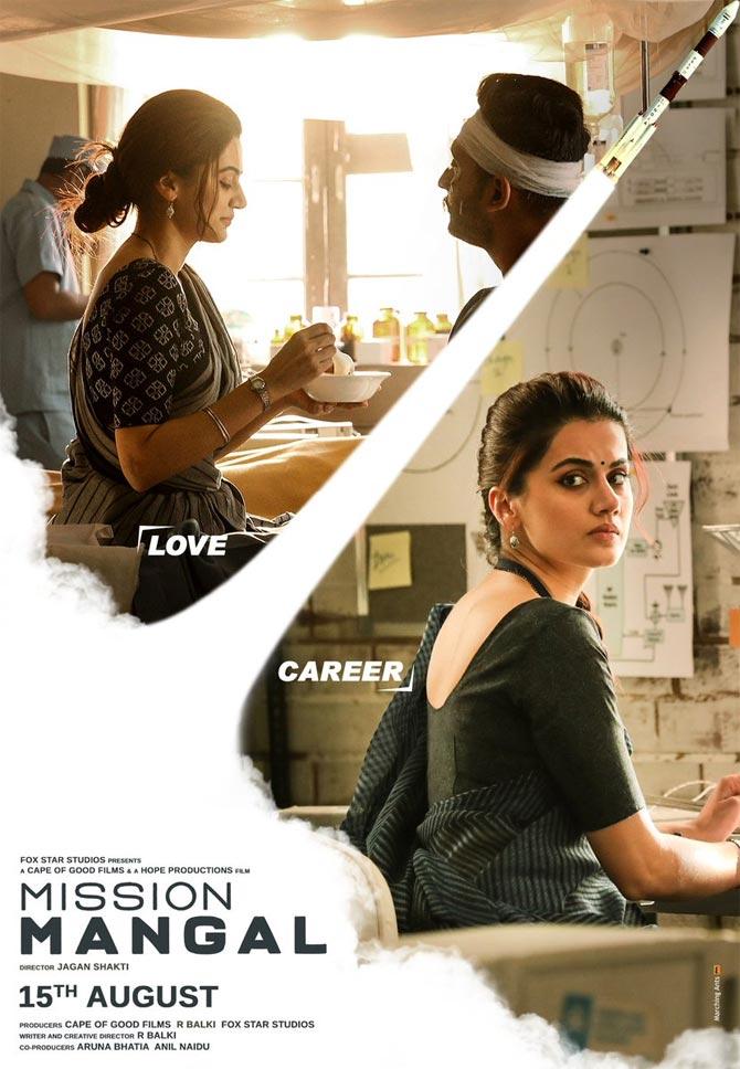 Taapsee Pannu as Kritika Aggarwal: Taapsee plays a passionate Comms Specialist in Mission Mangal. She is a simple, loving woman who loves her job. Actor Mohammad Zeeshan Ayyub essays the role of Taapsee Pannu's supportive husband.