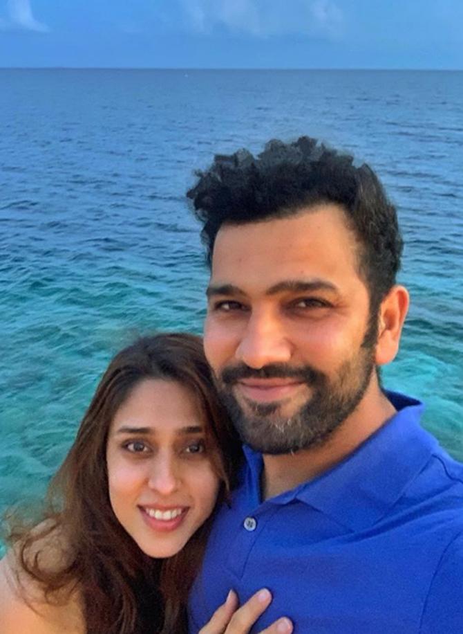 Rohit Sharma posted this picture with his wife Ritika, spending quality time on a beach
