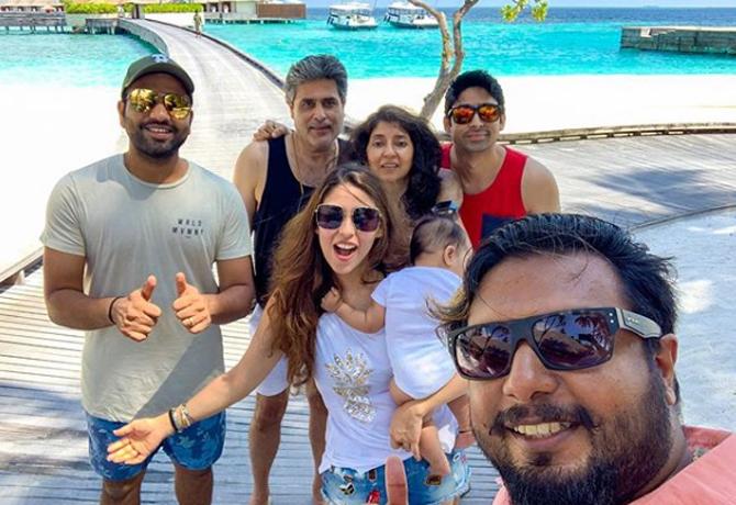 Rohit Sharma posted this picture of himself with wife Ritika, baby Samaira and a few friends at a beach resort.