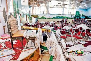 Suicide bombing at wedding hall kills 63 in Kabul