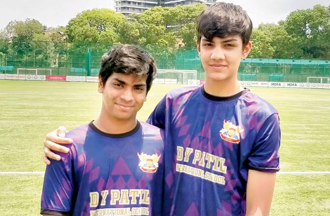 DY Patil International strikers Brooklyn Robinson and Daksh Sojitra are all smiles yesterday