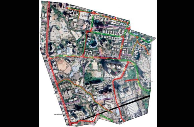 Pay-and-park areas in S and T wards that include Lal Bahadur Shastri Road (LBS Road) and Goregaon-Mulund Link Road. (Red-marked roads are no-parking)