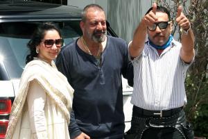 Sanjay Dutt with Maanayata and Jackie Shroff at Mumbai airport